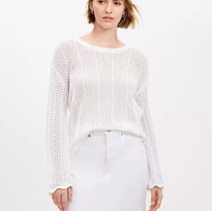 LOFT White Pointelle Flare Sleeve Sweater Small Perfect For Layering Or Covering